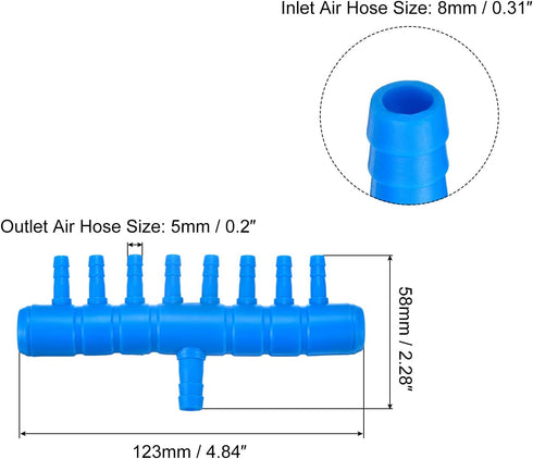 uxcell 5Pcs 8mm to 5.5mm 8 Ways Air Line Tubing Splitter Connector for Aquarium