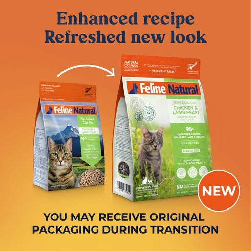 Feline Natural High Protein Dry Cat Food, 11oz Freeze-Dried Diet with 98% Meat, No Peas, Grains, or Additives