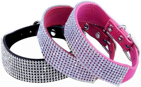 Rhinestone Dog Collar, Bling Rhinestone Suede Leather Crystal Diamond Collar for Small Pets (Black, M)