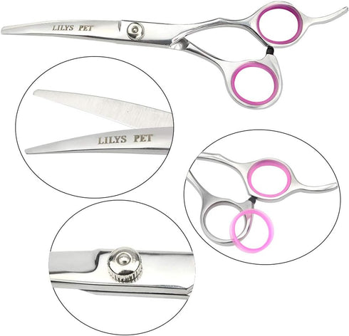 LILYS PET Professional Dog Grooming Scissors Suit, Cutting & Curved & Thinning Shears (6.0")