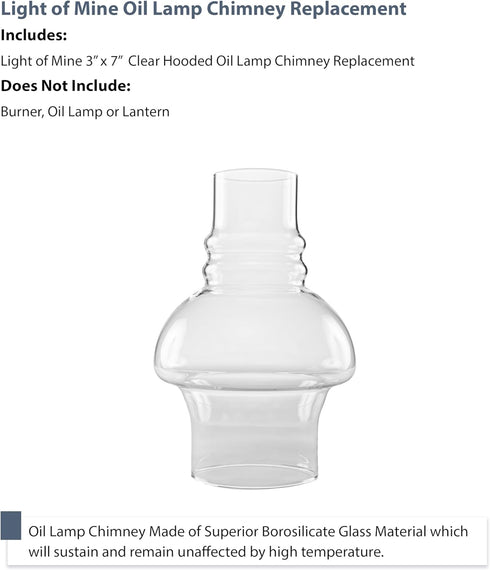 Light of Mine 3" X 7" Oil Lamp Replacement Hooded Chimney - Clear Borosilicate (3" x 7")