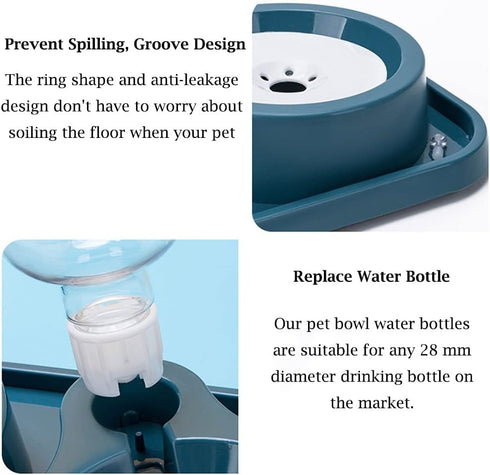 Double Dog Cat Bowls Set with Automatic Water Dispenser Bottle, Detachable Stainless Steel Bowl, No-Spill for Cats,