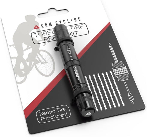 KOM Cycling Tubeless Tire Repair Kit for Bikes, 8 Colors, Fixes Mountain Bike and Road Bicycle Tire Punctures
