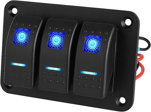 Bittwee Marine Switch Panel, Waterproof 12V 24V DC 3 Gang 5 Pin Aluminum