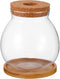 POPETPOP Clear Glass Desktop Fish Bowl with Wood Lid and Bamboo Stand, Hydroponic Planter Vase