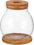 POPETPOP Clear Glass Desktop Fish Bowl with Wood Lid and Bamboo Stand, Hydroponic Planter Vase