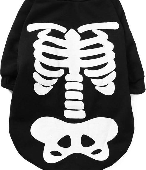 Halloween Pet Dog Cat Skull Hoodies, Glowing Skeleton Bones Costume Outfit for Dogs and Cats, L
