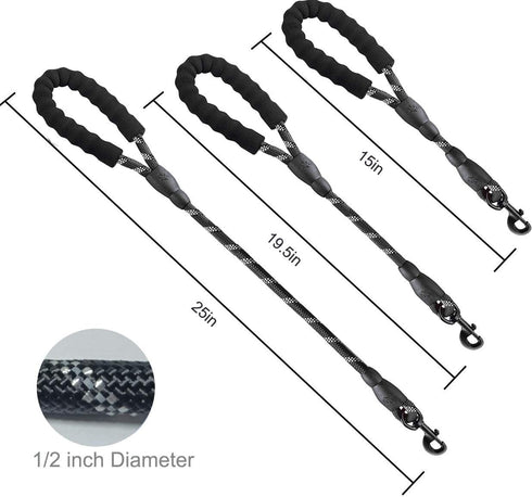 Short Dog Leash - 3 Sizes Nylon Short Traffic Leash with Padded Handle for Small Medium Large Dogs
