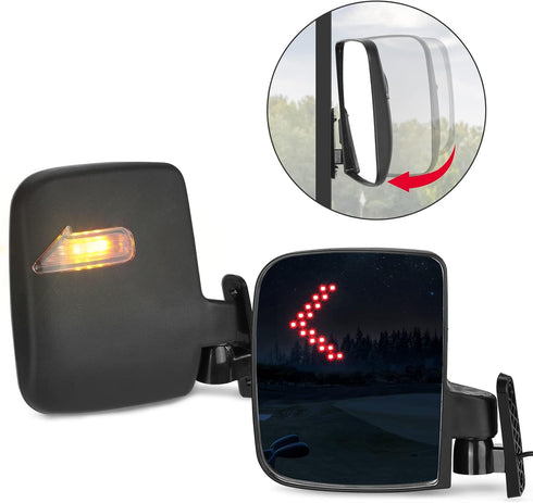 KEMIMOTO Golf Cart Side Mirrors with LED Turn Signal Lights - Universal Rear View Mirrors