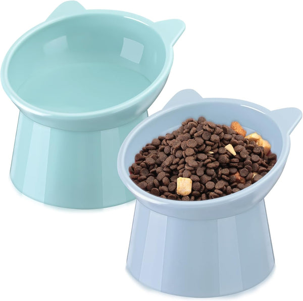 Zhehao 2 Pieces Plastic Raised Bowl Set, Tilted 15 Degrees Elevated Cat Food and Water Bowls for Cats and Small Dogs