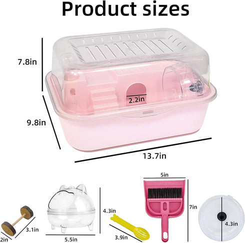 Set Hamiledyi Dwarf Hamster Cage Clear Plastic Small Hamster Cage Portable Carrier with Water Bottle Exercise Wheel