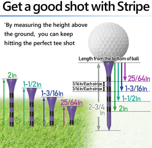 Striped Wooden Golf Tees | 2 3/4 Inch, 100 Count | Colorful Bamboo Durable, Gifts for Men Women