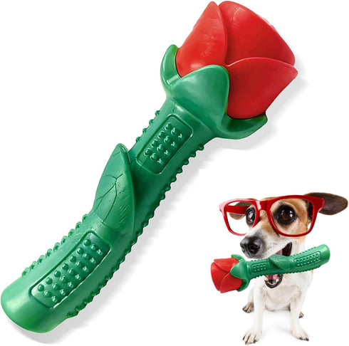 Blingbrione Dog Chew Toys for Large Breed Aggressive Chewers, Durable Rose Rubber Teething Toys for Small/Medium Dogs,