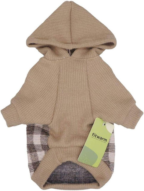 Fitwarm Tartan Plaid Dog Hoodie - Knitted Clothes for Small Dogs, Beige, XS