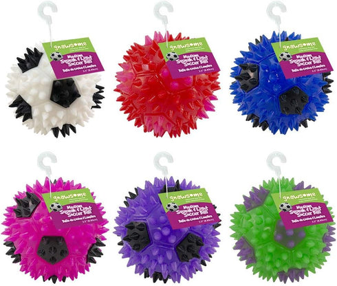 Gnawsome 3.5” Squeak & Light Soccer Ball Dog Toy - Medium, Cleans Teeth and Promotes Dental and Gum Health for Your Pet, Colors will vary