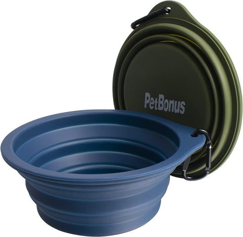 PetBonus 2-Pack Large Silicone Collapsible Dog Bowls, 34oz BPA Free Portable Travel Bowl for Cats and Dogs