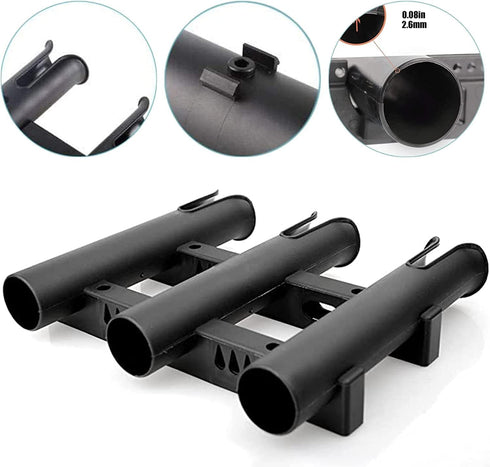 Fishing Rod Holder Bracket, Tube 3 Rod Rack for Boat, Kayak, Garage Storage or Truck, Side-Mount (Black)