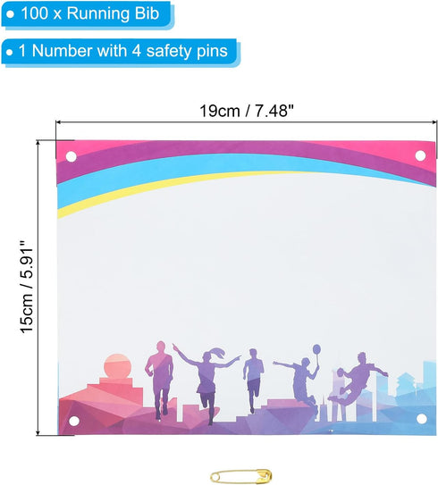 7x6 Inch, 100 PATIKIL Tearproof Running Bib Numbers Pcs Shadow Waterproof Race Competitor Numbers with Safety Pin