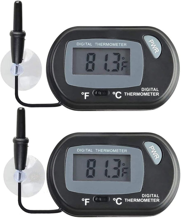 SunGrow Digital Betta Thermometer for Tropical Aquarium Fish, Black Color, 4 Suction Cups and 2 Batteries Included, 2