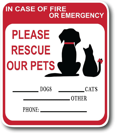 In Case of Fire Or Emergency Please Rescue Our Pets - 5 Inch Front Door Window Alarm Alert - 2PK