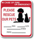 In Case of Fire Or Emergency Please Rescue Our Pets - 5 Inch Front Door Window Alarm Alert - 2PK