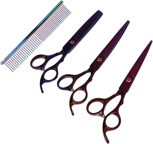 Set, Gavigain Purple Grooming Kit, Premium Stainless Steel Scissors Ergonomic Handle, Proof Comb, for Long Haired Pets