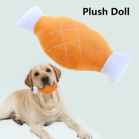 LOXGO Puppy Chewing Toy Pet Dogs Biteable Plush Toy Dog Squeak Toy Squeeze Bone Toy Soft Dog Toothbrush Biting Toy Pet