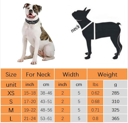 Spiked Dog Collar, Adjustable Anti-Bite Protect Pets Neck for Medium Large Breed Dogs, Black Rivets 2-Inch Wide