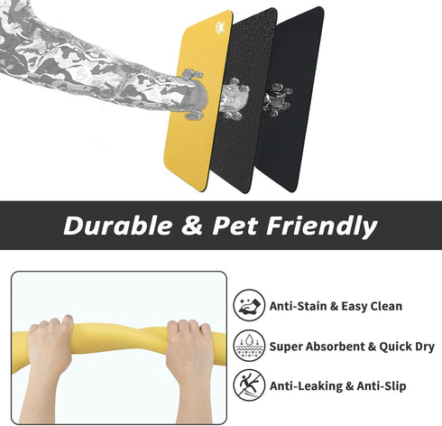 Yellow Pet Feeding Mat, 12"x 19" Absorbent Dog Mat for Food and Water, Easy to Clean for Messy Drinkers