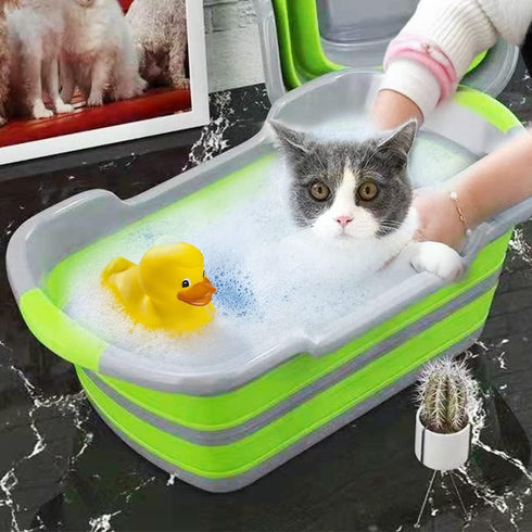 Multipurpose Collapsible Pet Bathtub - Portable Laundry Basket-Foldable Bathing Tub with Drainage Hole, 7.1 Gal/27L