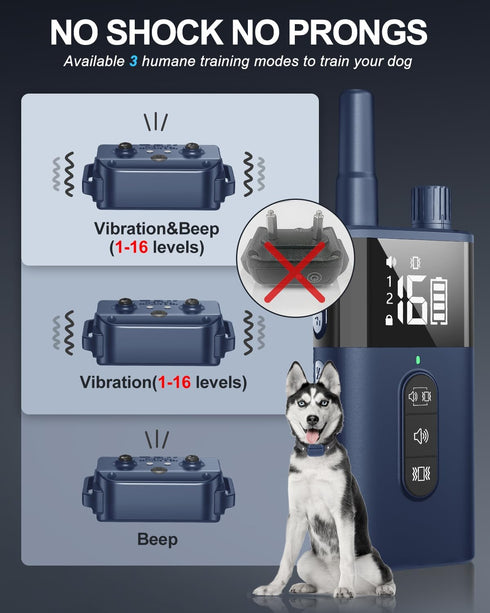 Vibrating Dog Collar, No Shock Training Collar with Remote, 2000ft Range, Waterproof & Rechargeable for 8-120 lbs