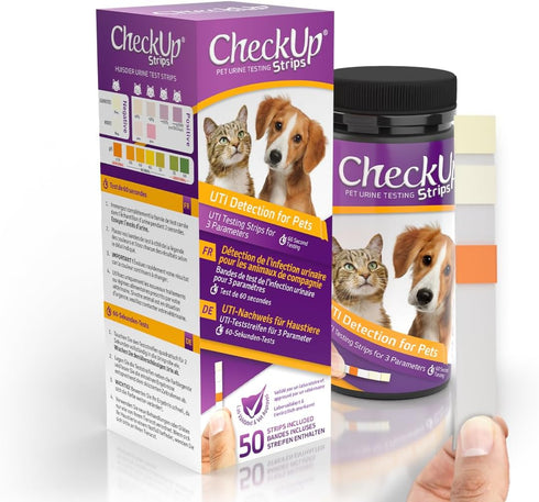 CheckUp Cat and Dog UTI Urine Test Strips, 3 Parameters CheckUp in 1 - pH, Nitrite and Leukocytes Levels x50