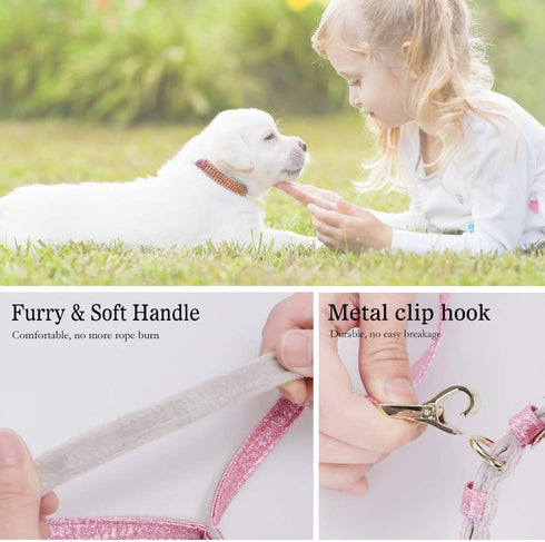 PetsHome Dog Leash, Premium PU Leather with Bling Rhinestones, Durable 6 FT for Small Medium Dogs (Pink)