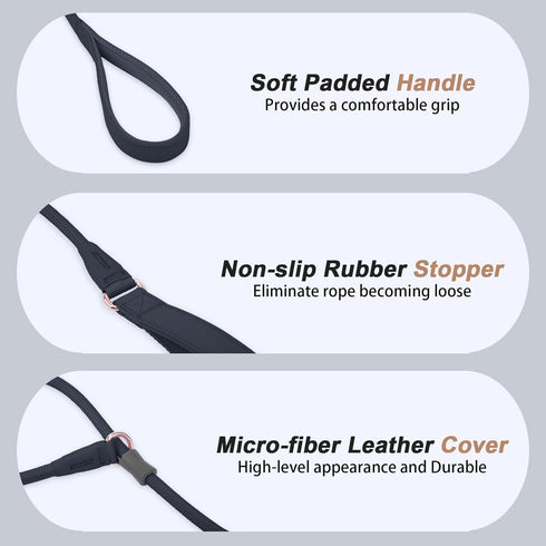 Slip Lead Dog Leash - 6ft Black Training Leash with Double Handle, Soft Leather Nylon Slip Leash and Collar for Small,