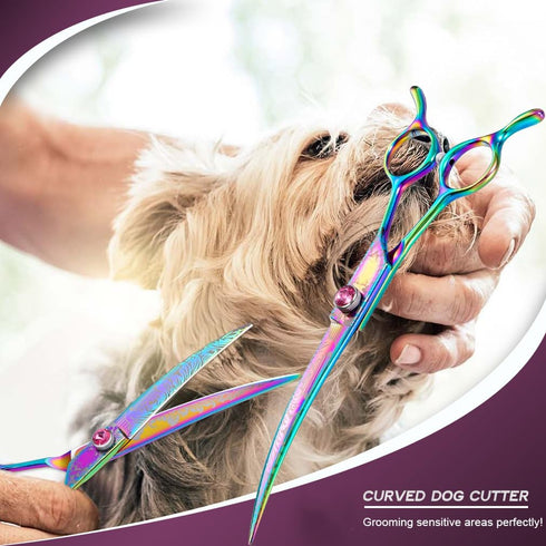 7" Downward Curved Dog Grooming Scissors - Safety Shears for Grooming Face and Paws, Trimming Shears for Dogs and Cats