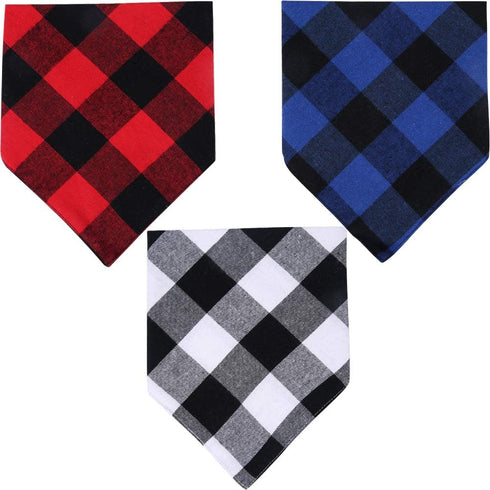 3 Pack Dog Bandana Plaid Reversible Triangle Bibs, Scarf Accessories for Large Dogs and Cats