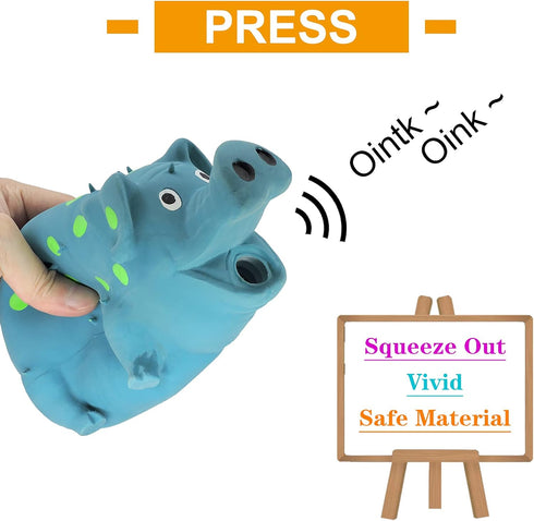 Andiker 8" Blue Dog Squeaky Toy, Durable Latex Chew Toy with Oinks Sound Squeaker for Dental Biting and Chasing