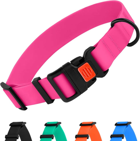 CollarDirect Waterproof Dog Collar, Pink, Adjustable Silicone Plastic for Large, Medium, Small Dogs, Neck Fit 10"-13"