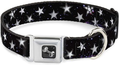 Buckle-Down Dog Collar Seatbelt Buckle Glowing Stars in Space, 15 to 26 Inches, 1.0 Inch Wide