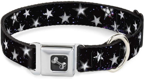 Buckle-Down Dog Collar Seatbelt Buckle Glowing Stars in Space, 15 to 26 Inches, 1.0 Inch Wide