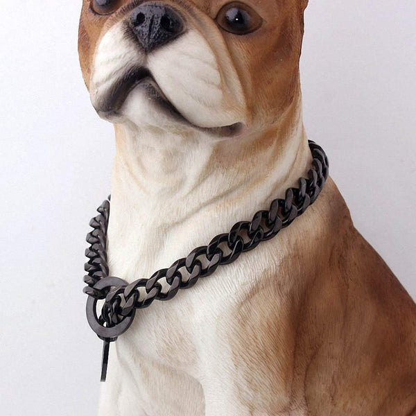 15mm Strong Silver Gold Stainless Steel Slip Dog Collar, Metal Training Choke Chain for Large Dogs (32inch, Black)