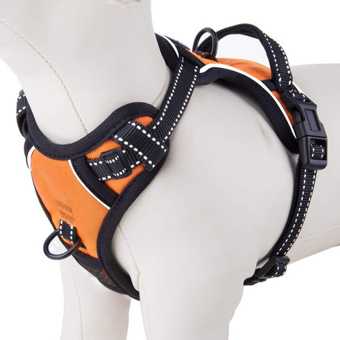 PHOEPET No Pull Dog Harness for Small Puppies - Reflective Adjustable Vest with Front Clip and Soft Handle (S, Orange)