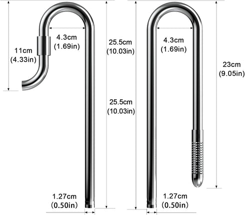 FZONE Mini 10 inch Stainless Steel Filter Pipe for Aquarium Plant Tank, Lily Pipes with Acrylic Pipe Fixer
