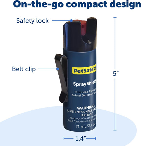 PetSafe SprayShield Animal Deterrent Spray, 2.4 Oz / 71 ML - Dog Spray Self Defense with Belt Clip