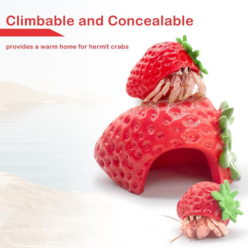 DQITJ 1 Pack Hermit Crab Hiding House Cute Strawberry Shape Rest Hideout Climbing Cave Habitat Decoration for Hermit