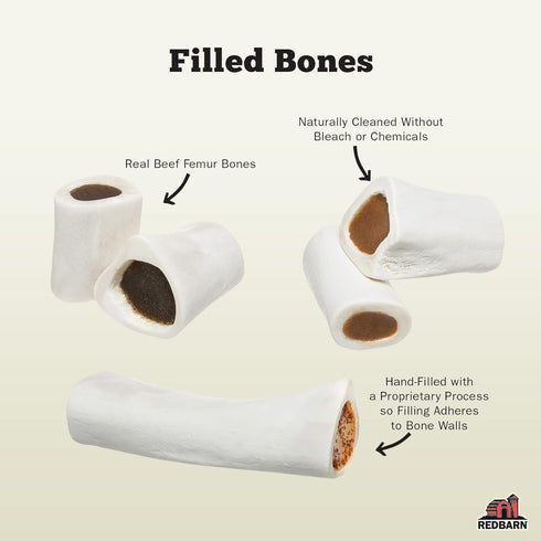 Redbarn Large Filled Dog Bones, Cheese & Bacon Flavor - Long Lasting Stuffed Femur Chew Treat (4 Count)