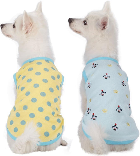 Blueberry Pet 2 Pack Soft & Comfy Terry Cotton Pastel Blue Dog Pajamas & Tank Top T Shirt, Back Length 16"