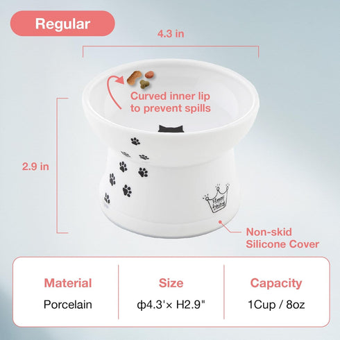 Necoichi Raised Stress Free Cat Food Bowl, Elevated Design, Dishwasher and Microwave Safe (Regular)