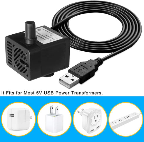 PULACO DC 5V USB Mini Submersible Water Pump with Tubing for Pet Fountain, Aquarium, Pond, Hydroponics