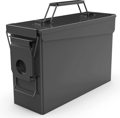 PATRON 30 Cal Ammo Can Metal 9mm Ammo Box Storage Crate for Shotgun, Rifle, Nerf Ammunition Waterproof Organizer (Black)